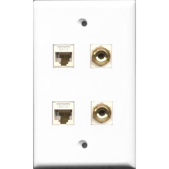 RiteAV - 2 Port Cat6 Ethernet White 2 Port Banana Speaker Wall Plate