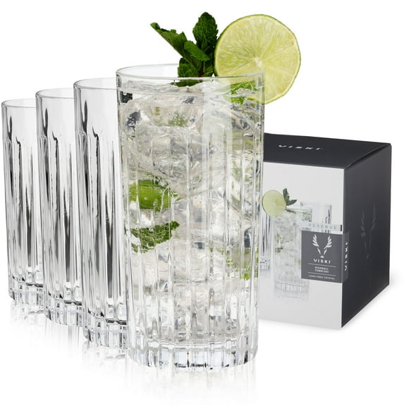Viski Milo Highball Glasses for Cocktails, Lemonade Tea Soda 14oz, Set of 4