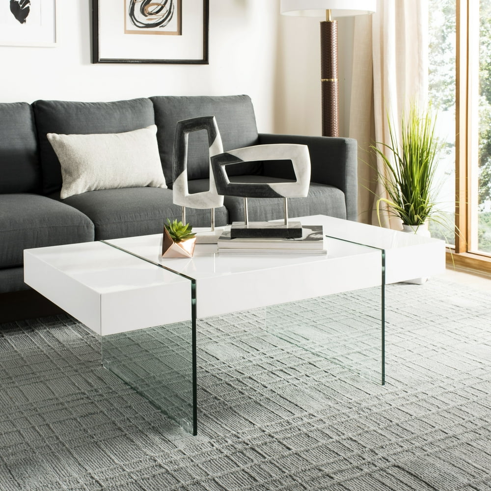 Safavieh Jacob Rectangular Glass Leg Modern Coffee Table, White