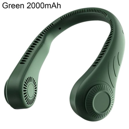 

meijuhuga Neck Fan Easy to Carry Large Battery Capacity ABS Mini Bladeless USB Rechargeable Mute Fan for Outdoors (Green 2000mAh)