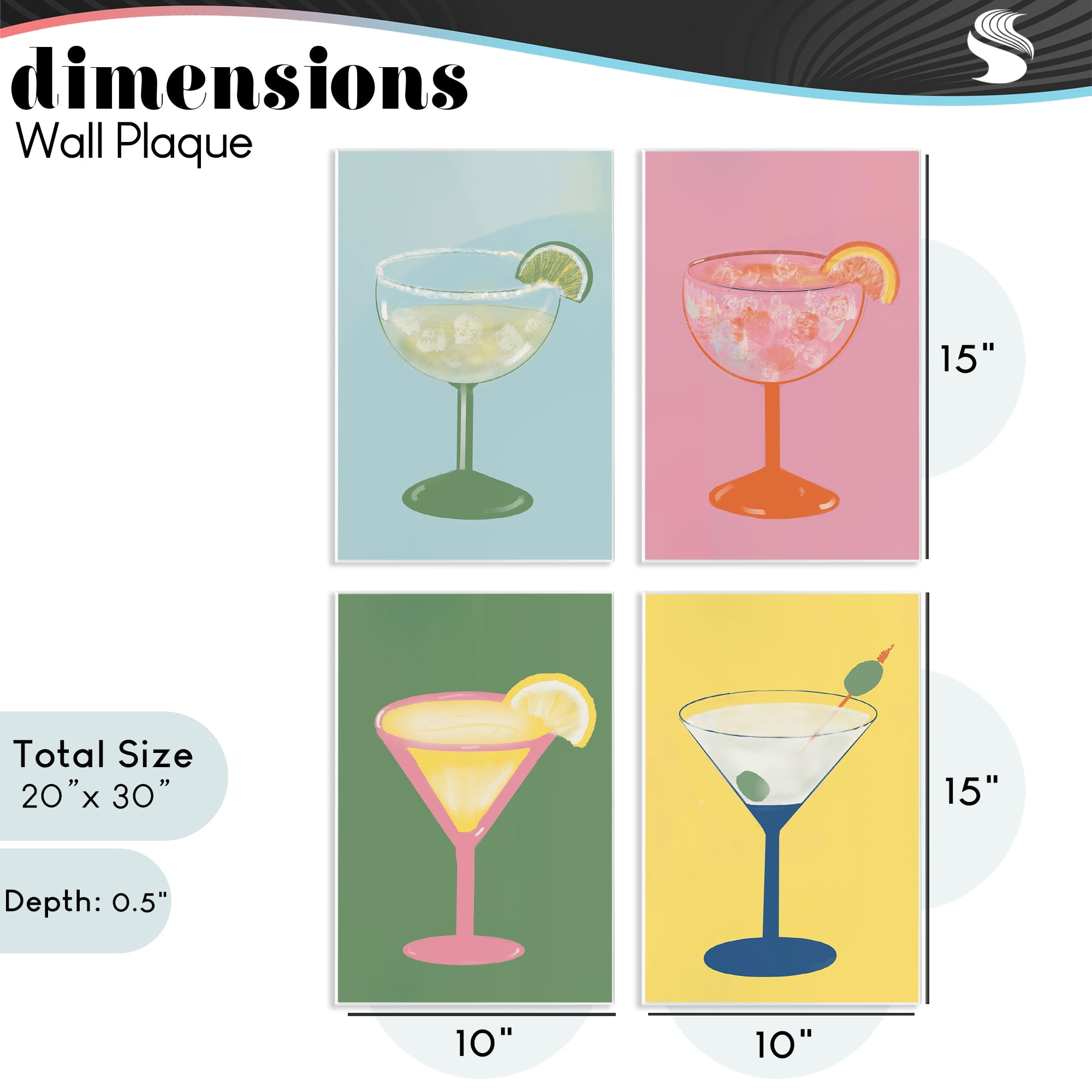 Stupell Industries Stylish & Fun Cocktails 4 Piece Wall Plaque Art Set, design by Robin Maria