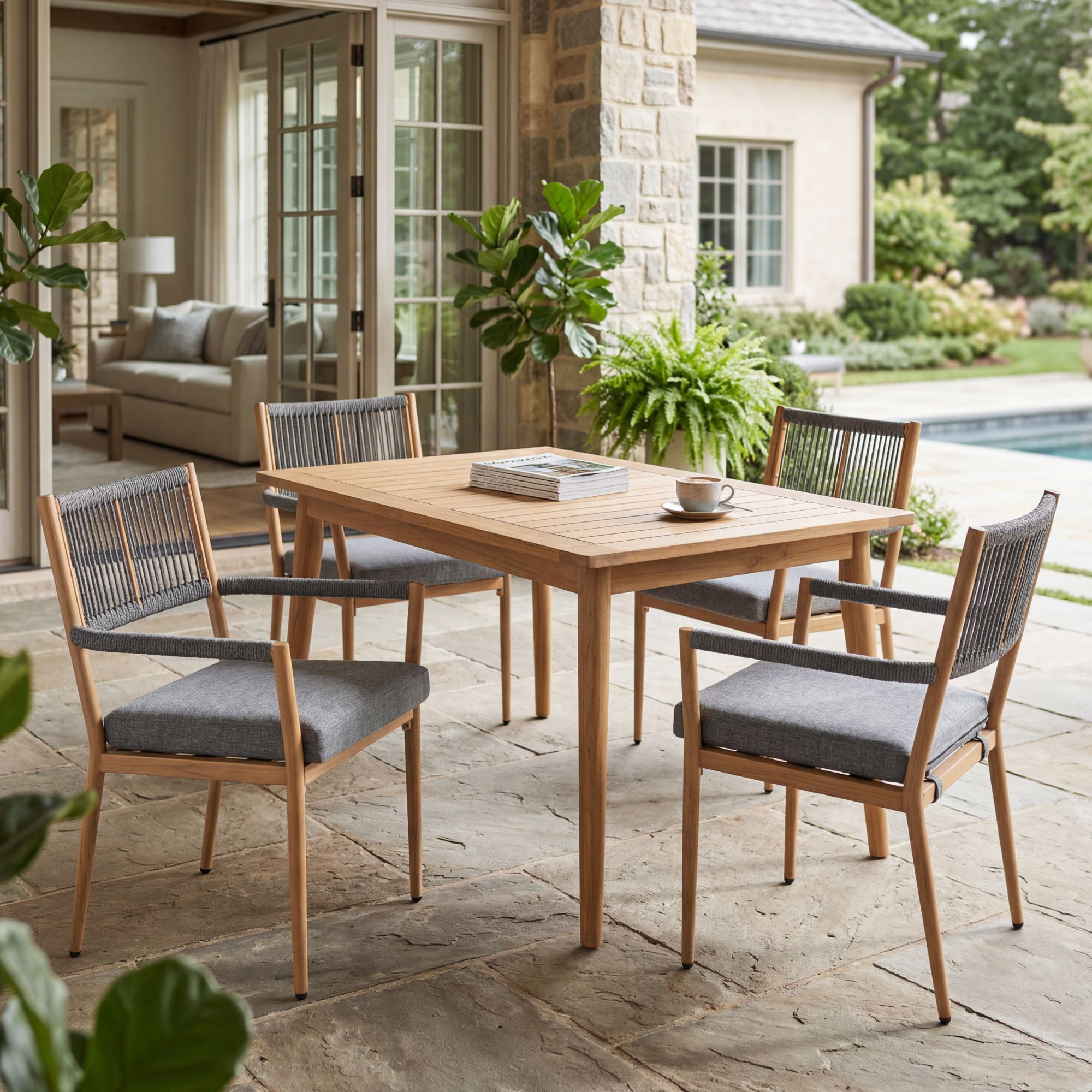 Dayalane Outdoor Dining Chairs Set of 2, Rope Rattan Patio Chairs with Cushions & Armrests, Weather-Resistant Metal Frame for Patio, Balcony/Bistro, Dark Grey