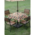 thumbnail image 4 of Outdoor Tablecloths with Umbrella Hole & Zipper, Colorful Checkered 54x54 Inch Square Tablecloths, Vintage Plaid Grid Geometric Beige Waterproof Table Cloth, Patio/Pool/Picnic Table Covers, 4 of 8