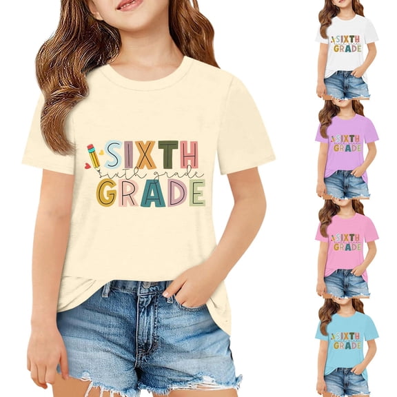 Miaoju Girl Tops 4t Crewneck Graphic T-Shirts Short Sleeve T-Shirt Comfy Holiday Shirts T-Shirts Toddler To Big Kid
