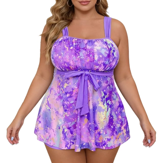 Plus Size Bathing Suit Tops for Women Split Print Swimsuit Bikini Set Polyester Regular Length 1 Top