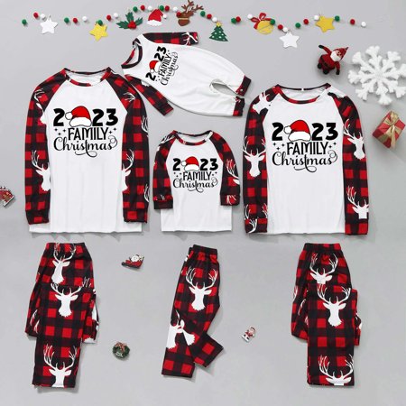 

Lilgiuy Christmas Pajamas for Family Couples-2023 Xmas Holiday Matching Pjs Sets with Christmas Tree Deer Top and Plaid Pants for Christmas Morning Pictures (Kid)