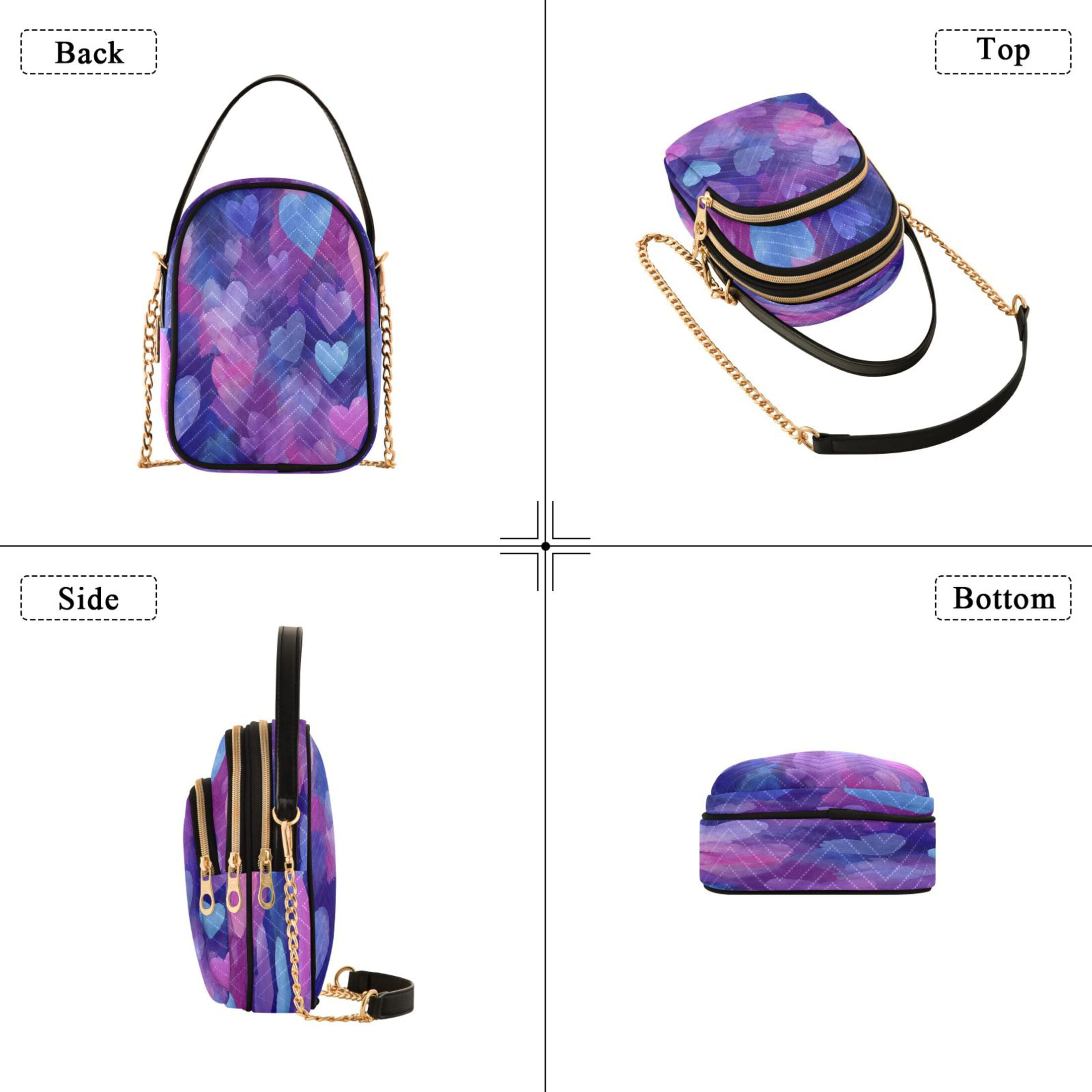 Quilted Women's Crossbody Bag Purses and Handbags with Detachable Leather Strap Indigo and Violet Hearts