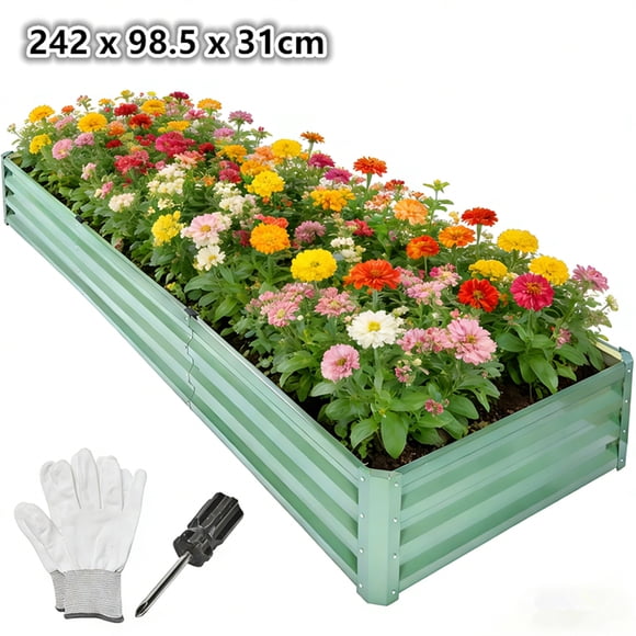 8 x 3 x 1ft Galvanized Raised Garden Bed Easy DIY, Rust-Resistant Large Metal Planter Box with Ground Stakes for Vegetables, Herbs ,Flowers (95.27" Lx 38.77" Wx12.20"H)