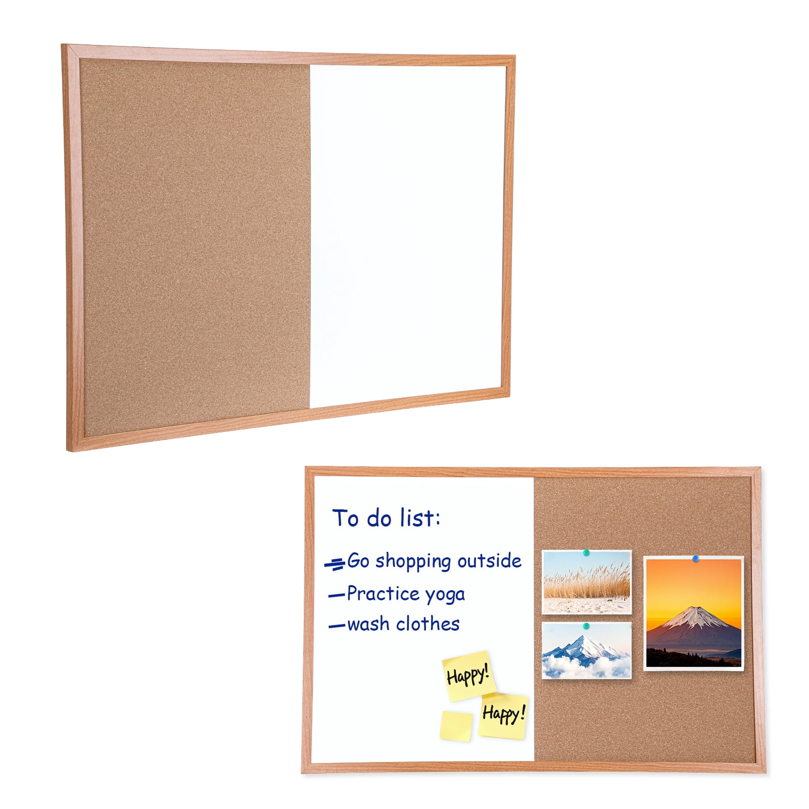 Yedigre Dry-Erase Cork Board Combo, Magnetic Whiteboard And Bulletin Board Combination, Wooden Frame Vision Board with Markers Push Pins for Office Home School