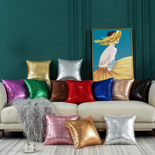 Funda de almohada con degradado de color sólido y lentejuelas para Año Nuevo, Navidad, sofá, funda de almohada para la oficina, cintura trasera