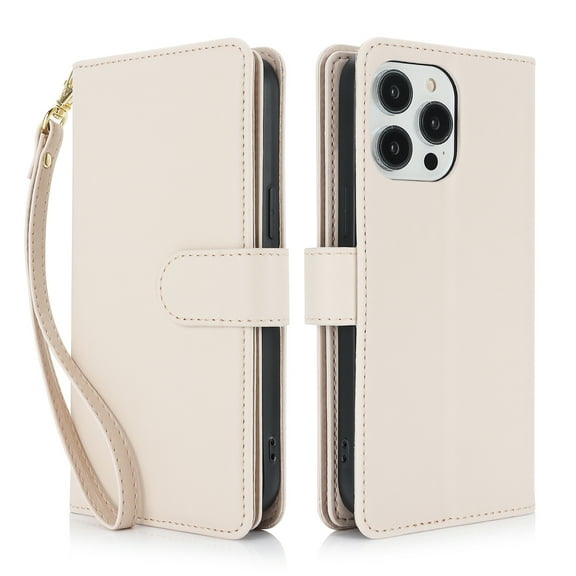 TECH CIRCLE For iPhone 11 Wallet Case with Card Holder,PU Leather Flip Folio Shell Magnetic Closure Wrist Strap Kickstand Shockproof Protective Cover for Apple iPhone 11 6.1" 2019,Apricot