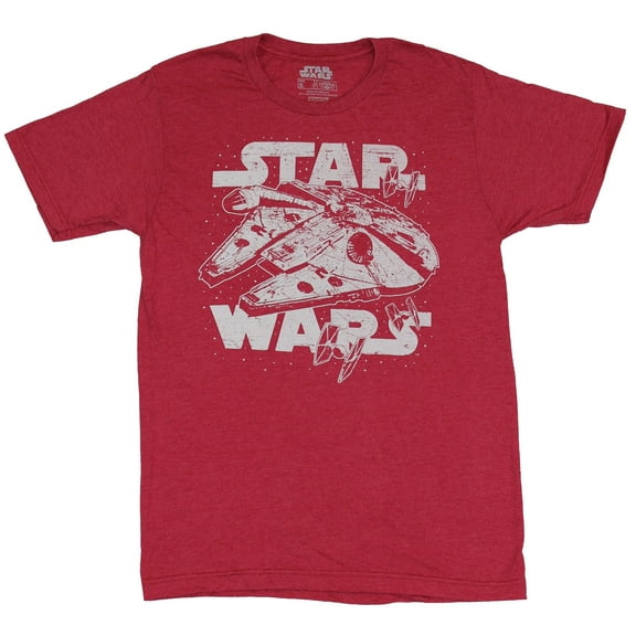Star Wars Mens T-Shirt - White Print Millennium Falcon In Between Logo (Small)