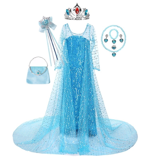 Disney disfraz de Frozen para niñas, vestido de princesa Elsa con lentejuelas, Reina de la nieve, Halloween, fiesta de cumpleaños, graduación, ropa con capa Fivean unisex
