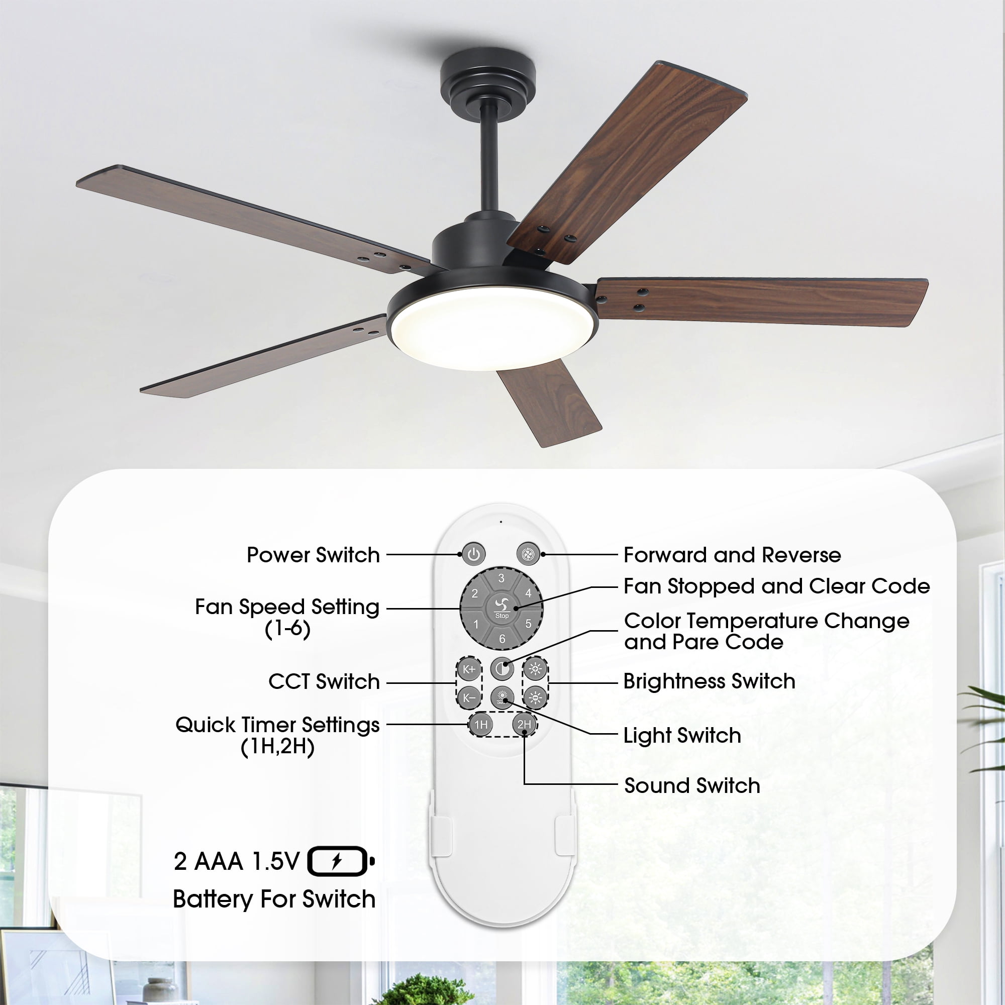 52" Modern Black DC Motor Smart Ceiling Fan with Integrated Light and Remote Control
