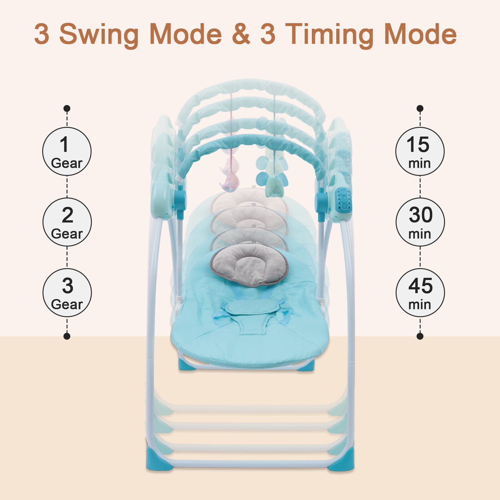 JieC Electric Baby Swing with Toy, Unisex, Suitable for Newborns From 0-36 Months,Blue