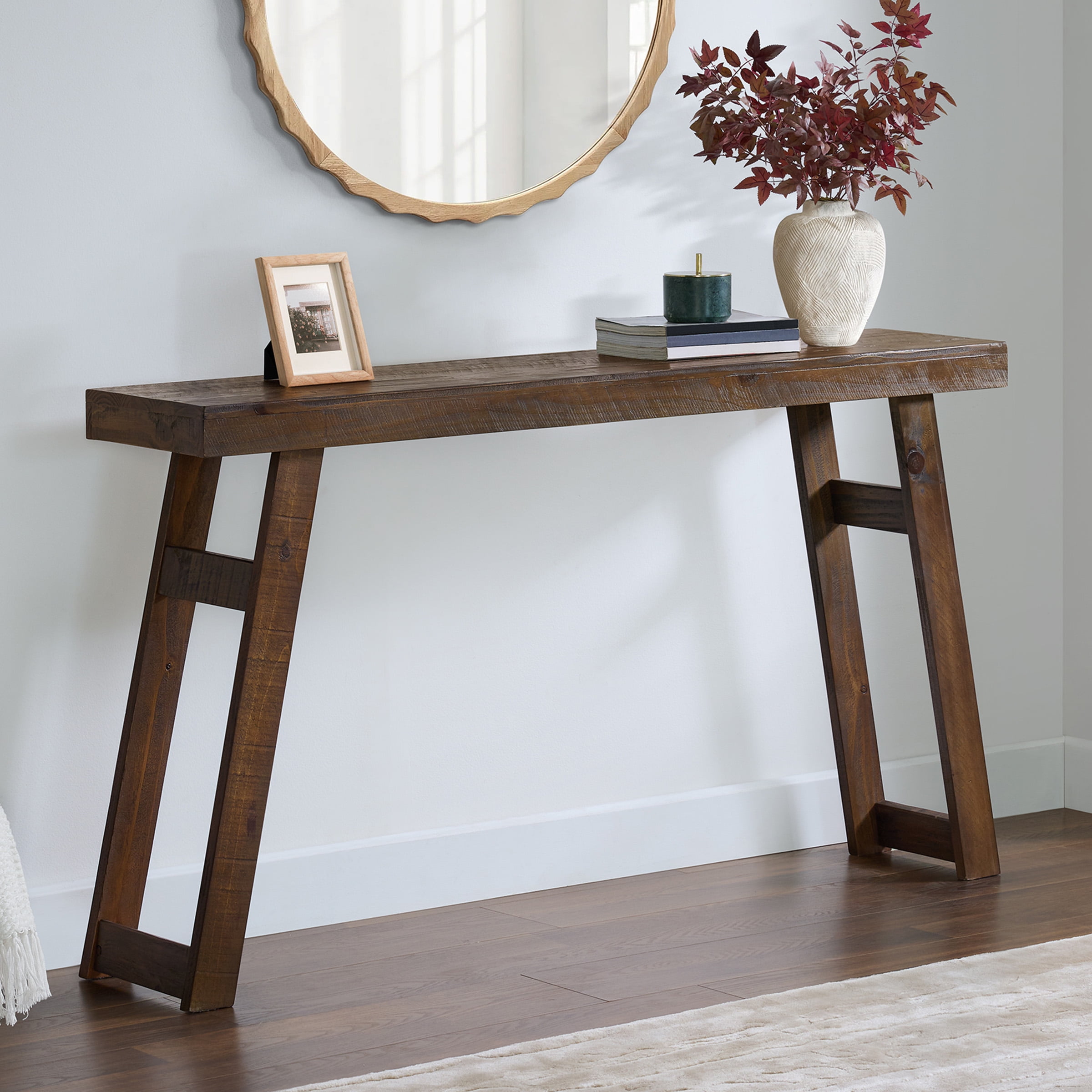 Alaterre Furniture Lawas Solid Wood Console Table - 56 Inch Modern Farmhouse Entryway Table, Brown