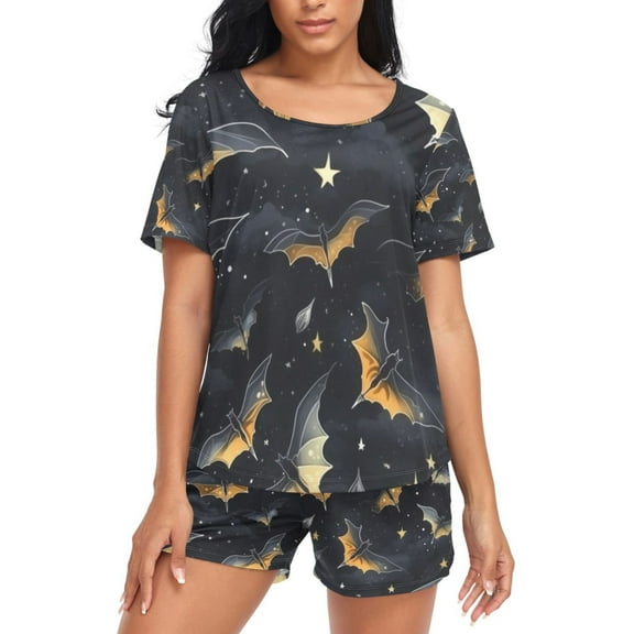 joogoo Women's Pajama Set Bats with Star Short Sleepwear Loungewear with Pockets M