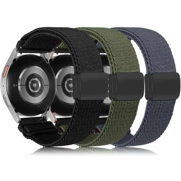 Wearlizer 3 Pack Magnetic Stretchy Bands Compatible with Samsung Galaxy Watch 7/6/5/4/FE/Active 2 40mm 44mm, 20mm Elastic Nylon Braided Sport Loop Strap with Magnetic Clasp for Watch 6 Classic/5 Pro