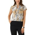 thumbnail image 1 of Blusas de trabajo Satin Inspire Chic para mujeres, blusa casual de negocios con mangas de capucha, floral vintage, L gris melocotón, 1 of 6
