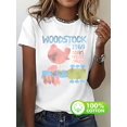 thumbnail image 1 of Woodstock 1969 Peace & Music Graphic Tee - Women's Soft Short Sleeve T-Shirt, Festival-Inspired Design with Guitar & Bird Illustration, Casual Spring/Summer/Fall Wear, Rock And Roll T Shirts, 1 of 6