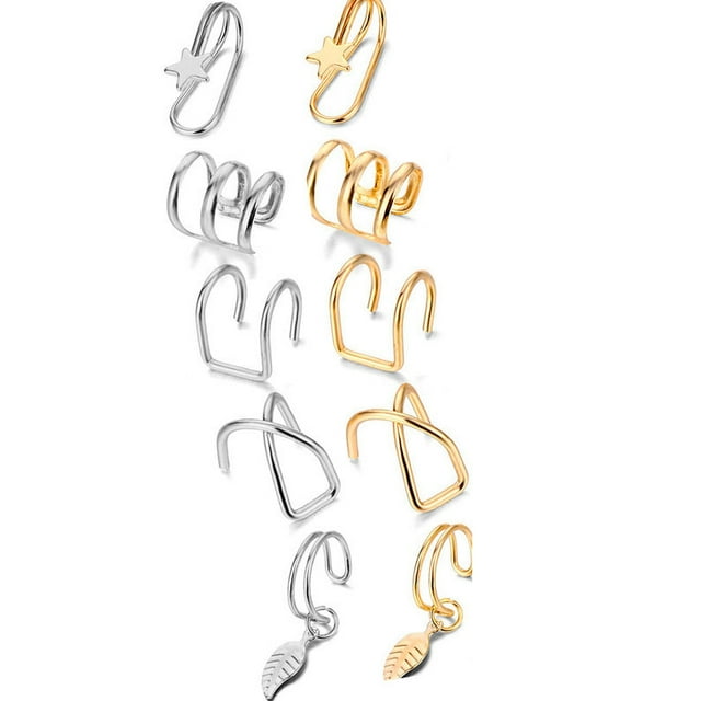 10 Pcs Boucles d'Oreilles à Clip Cartilage Unisexe Ear Cuff Boucles d'Oreilles Non Percées
