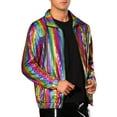 thumbnail image 4 of INSPIRE CHIC Holographic Jacket for Men's Metallic Long Sleeve Stand Collar Party Disco Shiny Jackets S Multicolor, 4 of 5