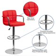 thumbnail image 2 of Contemporary Red Quilted Vinyl Adjustable Height Barstool with Arms and Chrome Base, 2 of 9