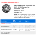 thumbnail image 2 of Wheel Hub Assembly - Compatible with 2007 - 2015 Volkswagen Eos Convertible 2-Door 2008 2009 2010 2011 2012 2013 2014 2016, 2 of 2