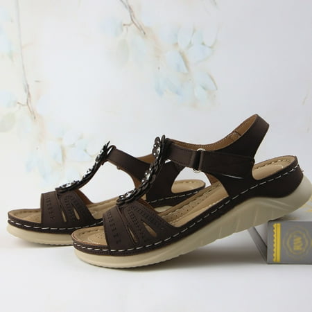 

HIBRO Women Summer Slip-On Wedges Beach Open Toe Breathable Sandals Embroidery Shoes