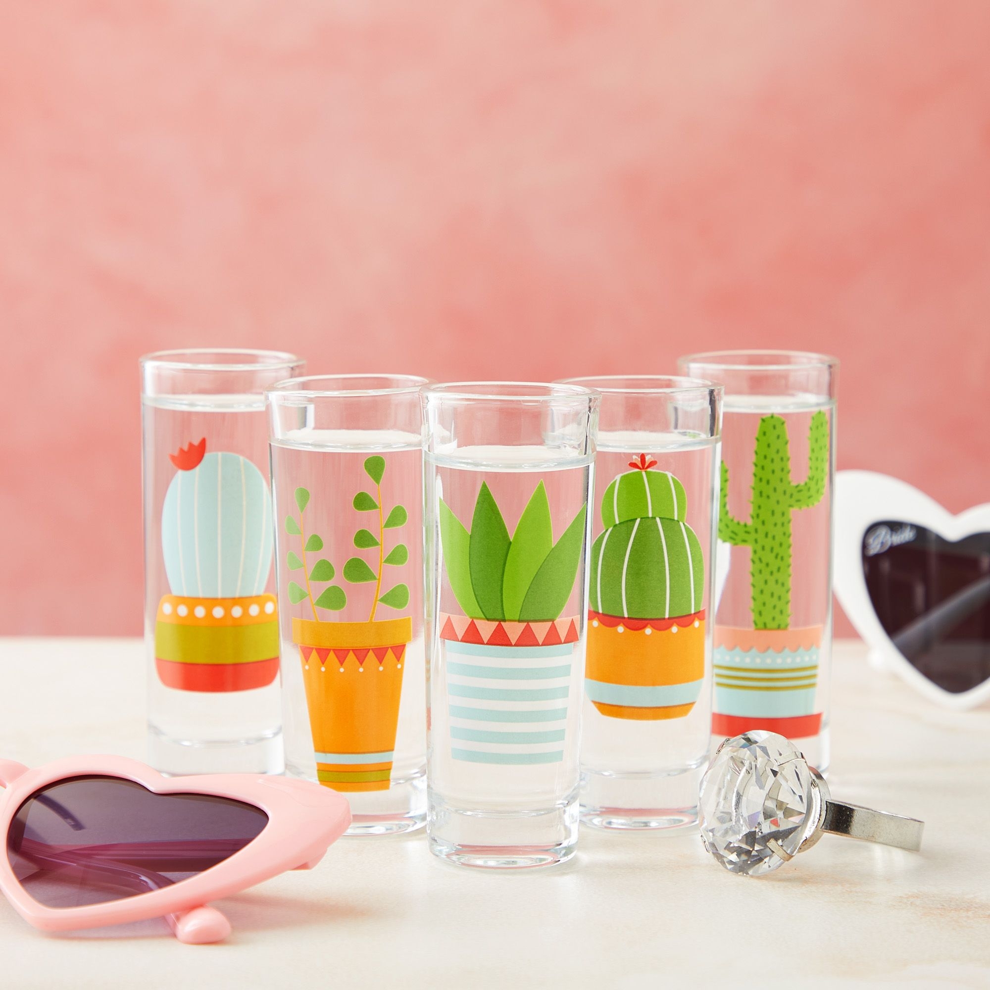 5 Pack Shot Glasses Set with Cactus Designs for Bachelorette, Fiesta Supplies, Western-Themed Party, Round, Decorative Shot Glasses with Heavy Base for Tequila, Whiskey, Vodka (2 oz) - image 3 of 10