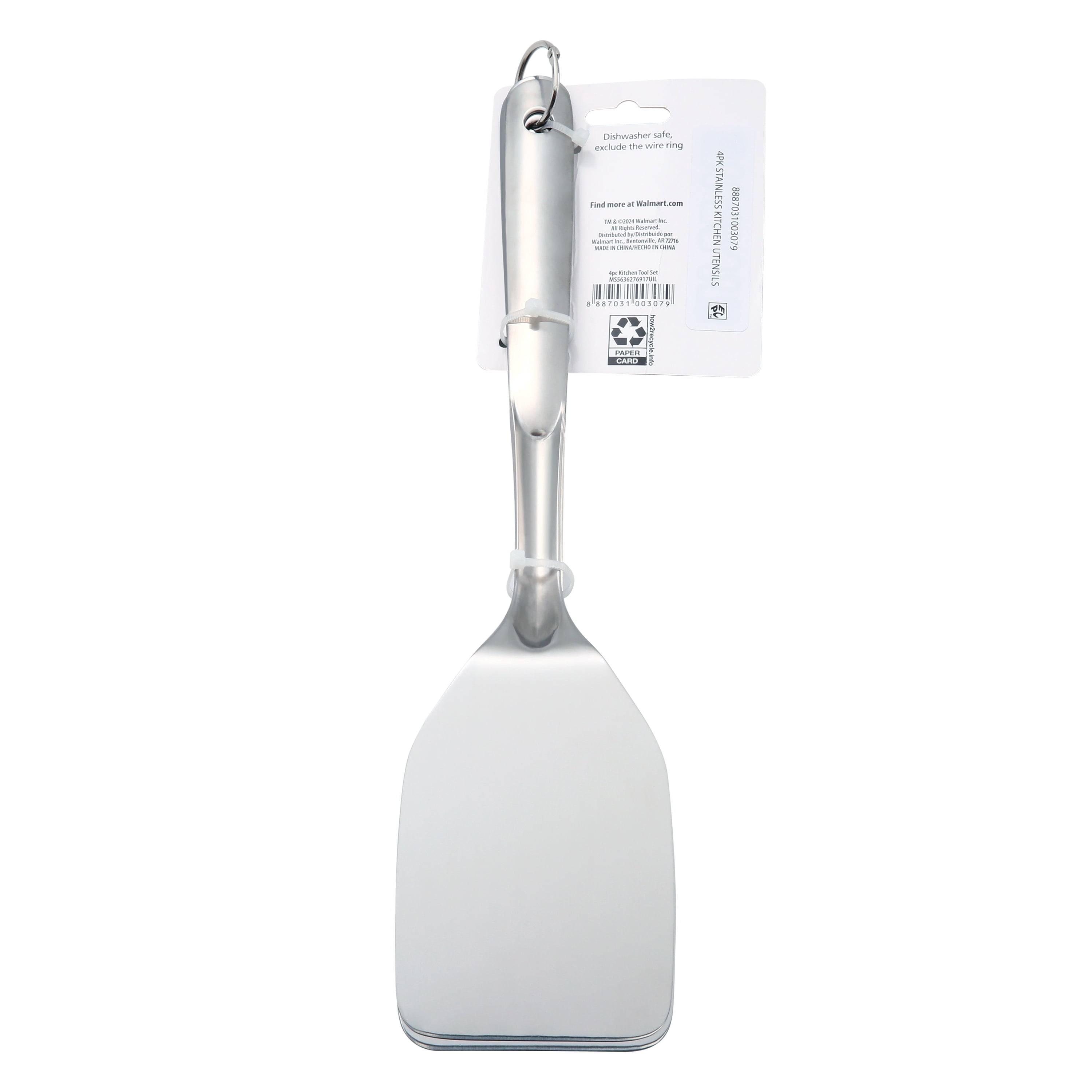 Mainstays Stainless Steel 4-Piece Utensil Set: Includes Slotted Turner, Solid Turner, Spoon, and Slotted Spoon