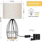 Farmhouse Table Lamp Cage Style Black Chrome Metal Base with Linen Fabric Shade