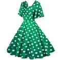 thumbnail image 4 of Bigersell Womens Dresses Casual Ladies Polka Dot Puffy Short Sleeve V-neck High-Waisted Party Dress Female Wear To Work Dresses Women's Plus Faux-Wrap Dresses, Style 37324, Green XXL, 4 of 9