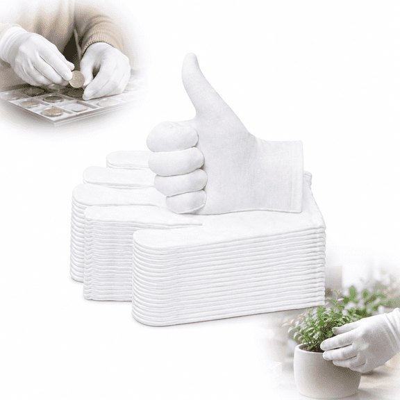 12 Pairs White Cotton Gloves, Lightweight Reusable Cotton Glove Liners for Handling, Inspection, Gardening, Coin Collecting and Everyday Tasks, Size S