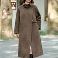 thumbnail image 5 of Coats for Women Stand Collar Solid Casual Thicken Wool Inner Lining Pocket Breasted Pea Coat,Womens Coats Plus Size Khaki XL, 5 of 5