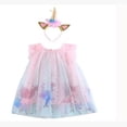 thumbnail image 2 of Little Girls Summer Dress Lace Mesh Ruffle Unicorn Pattern Sleeveless Mesh Multi-Layer Cute Sweet Princess Dress with Unicorn Hair Band, 2 of 3