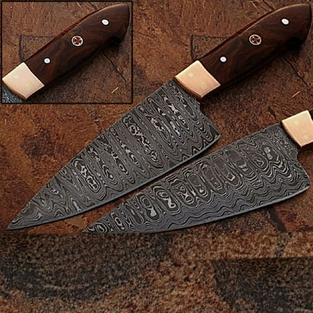 Custom Made Damascus Steel Chef Knife Rose Wood Handle Copper