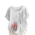 thumbnail image 2 of QUNYINEY Casual Tops for Women Floral Crew Neck Short Sleeve Shirts Button Linen Pullover Loose Tops, 2 of 4