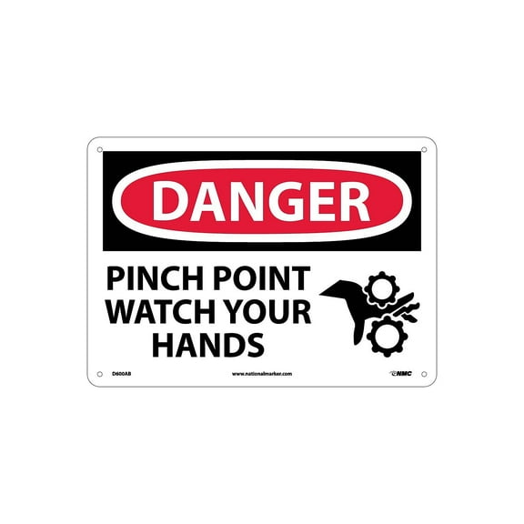National Marker Danger Signs; Pinch Point Watch Your Hands Graphic 10X14 .040 Aluminum D600AB
