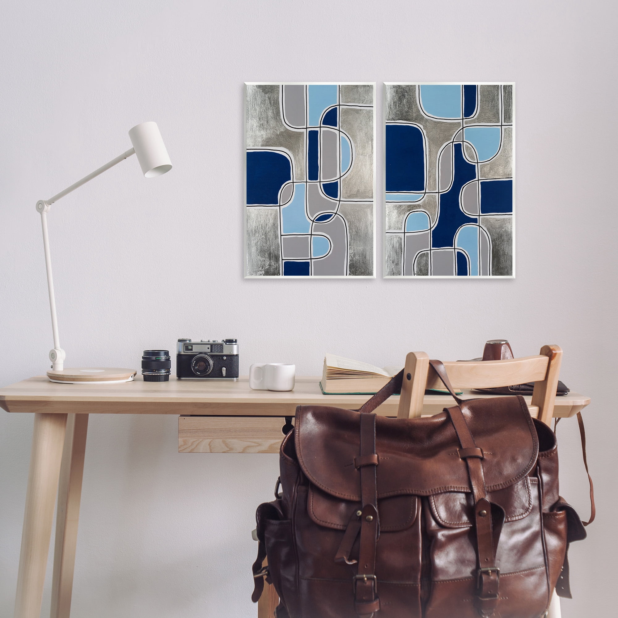 Stupell Industries Blue & Grey Geometrics Abstract Painting Unframed Art Print Wall Art, 13 x 19, Set of 2