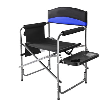 Heavy Duty 396 Pounds Capacity Compact Camping Director Padded Folding Chair with Side Table, Cup Holder, and Storage Pocket, Blue