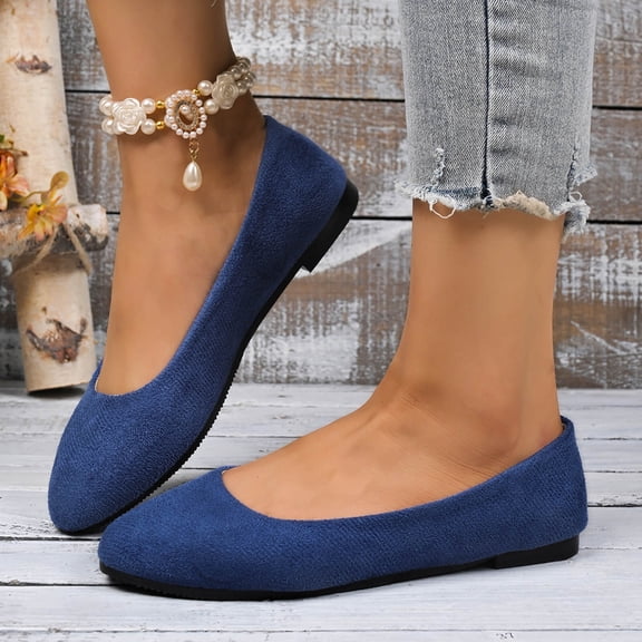 WAVSUF Trendy Flats For Women, Pointed Toe Slip On Soft Sole Wide Width Shoes Blue Size 42