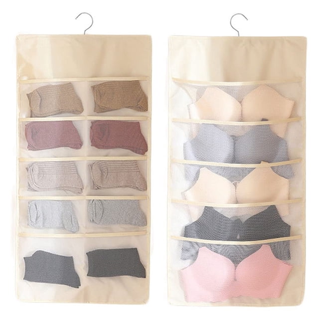 Closet Hanging Organizer with Metal Hanger and Mesh Pockets for Wardrobe Storage Space Saving Solution