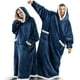 thumbnail image 3 of Manta de franela súper larga con mangas para parejas, bata acogedora, cálida para el hogar, sudaderas con capucha de invierno, manta de TV de lana, regalo de gran tamaño, 3 of 4