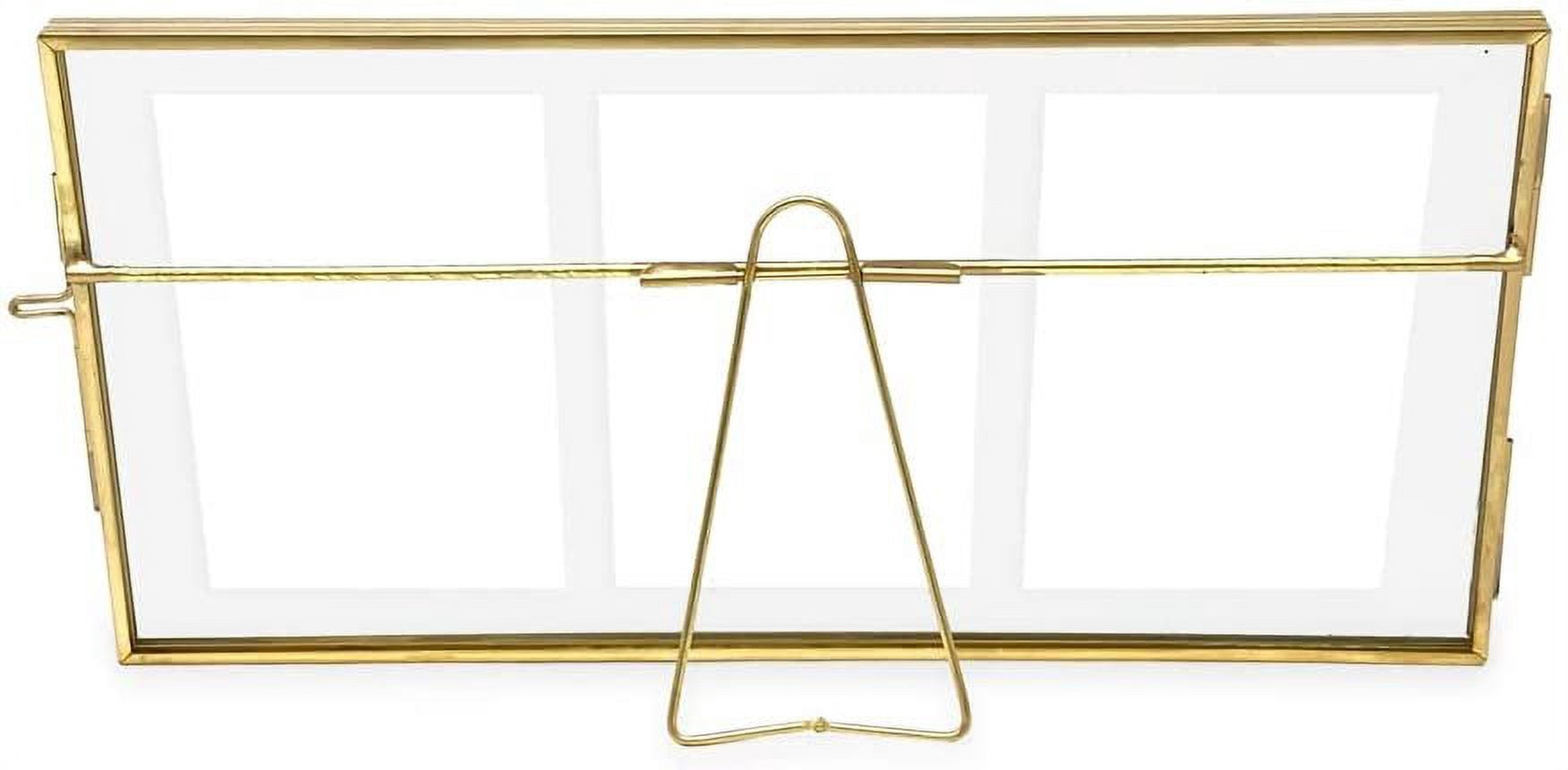 Isaac Jacobs 3-Photo Vintage Style Glass and Metal Floating Picture Frame Horizontal w/ Locket Closure; Fits 3 2x3 photos