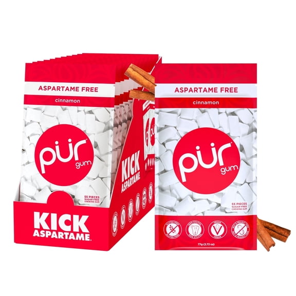PUR Gum, Cinnamon, Aspartame Free, Sugar Free & 100% Xylitol Chewing Gum, 55 Pieces, Pack of 12