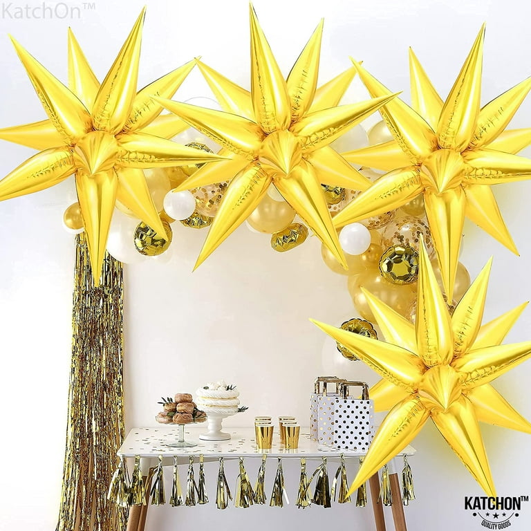 Gold Explosion Cone Mylar Balloons Gold 4 Point Star Foil Balloons Wit –  captankparty