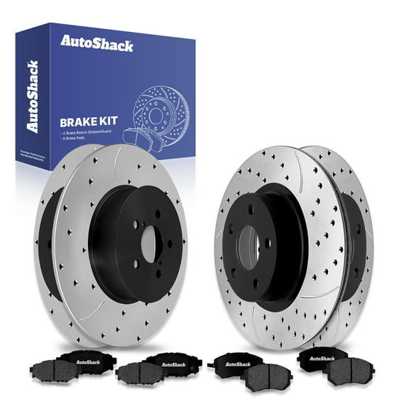 AutoShack Front Vented & Rear Solid Drilled & Slotted E-Coated Brake Rotors   Premium Ceramic Pads 12-PC Brake Kit Replacement for 2005 Subaru Legacy ShadowGuard