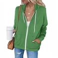 thumbnail image 1 of Sudadera con capucha informal para mujer, manga larga, con cremallera, bolsillo con cordón, ajuste holgado, para exteriores, 1 of 5