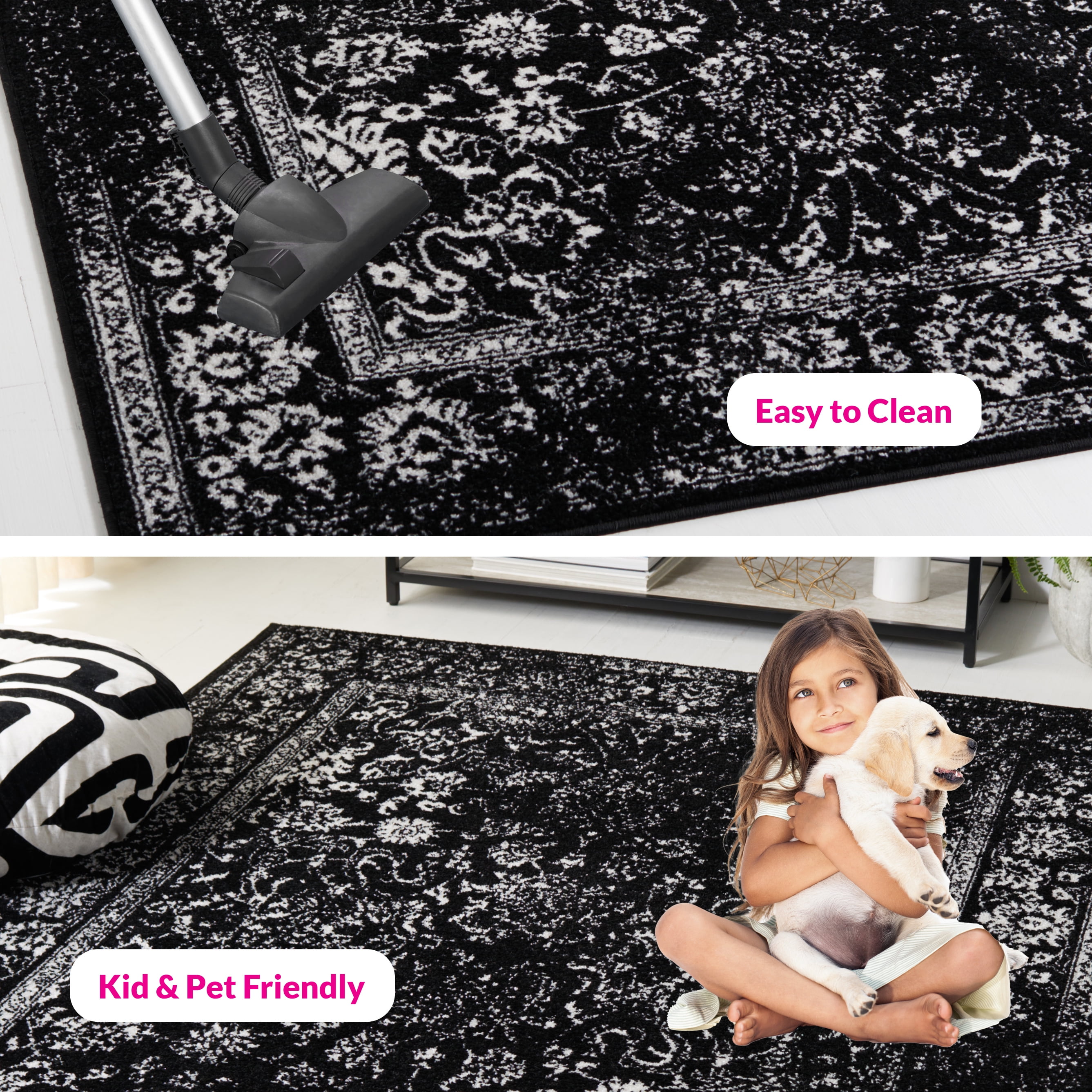 SAFAVIEH Adirondack Wyatt Traditional Distressed Area Rug, Black/Ivory, 4' x 4' Square - Transitional Modern Design, Black & Ivory, Ideal for Living Room, Bedroom, Dining Space